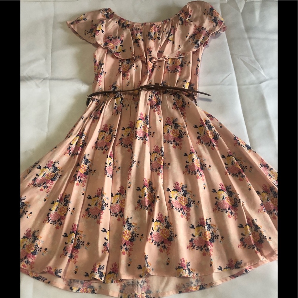 Off the shoulder floral dress with belt